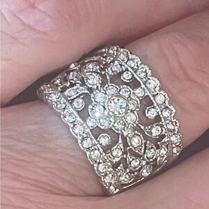 Swarovski Silver Crystal Floral Ring